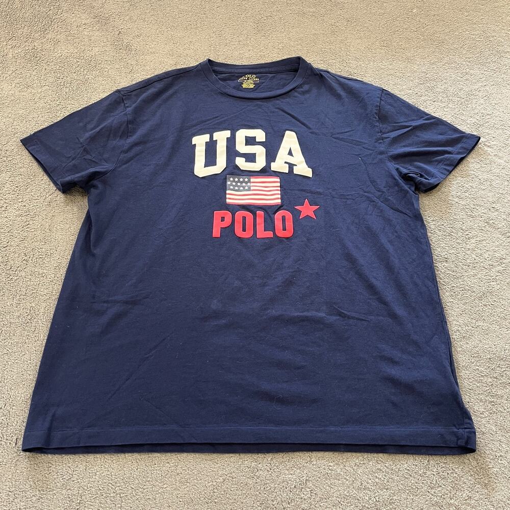 Polo Ralph Lauren Classic Fit Navy Blue USA Flag Casual Graphic Tee Men's Size M